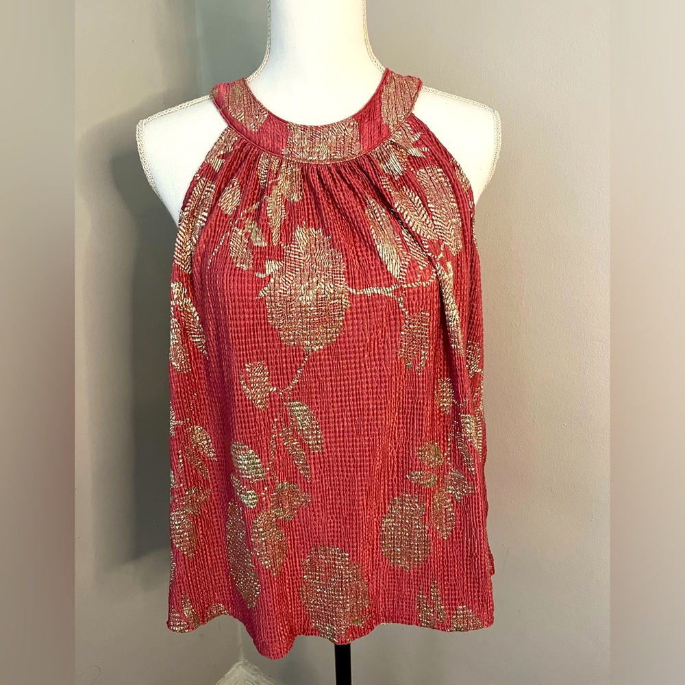 Feather Bone pink tank with gold print size medium